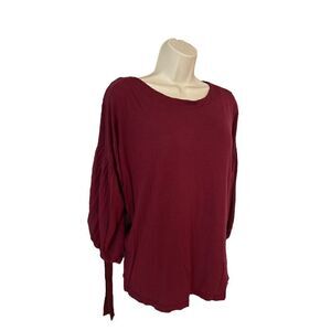 Hannah Sz S Soft Burgundy Tie Sleeve Deep V Tie Back Top
